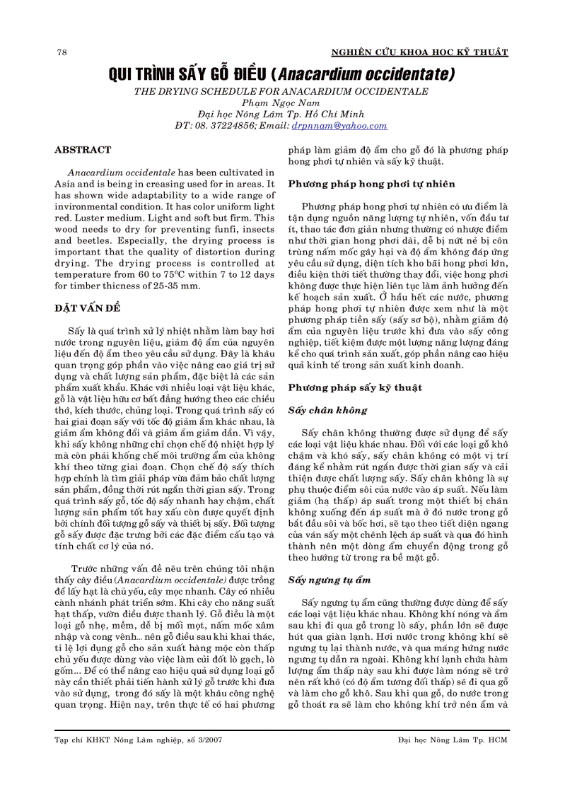 image for page QUI TRÌNH SẤY GỖ ĐIỀU Anacardium occidentate