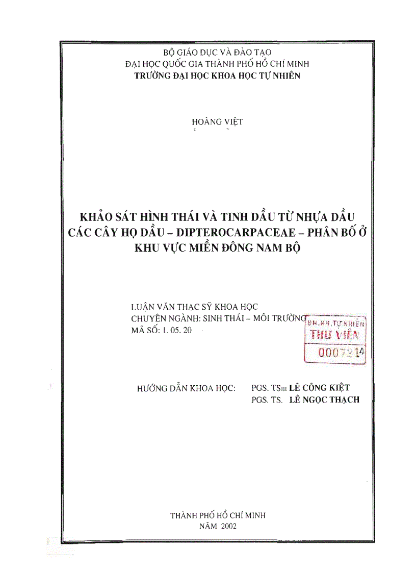 image for page Khảo sát hình thái và tinh dầu từ nhựa dầu các cây họ dầu dipterocarpaceae phân bố ở khu vực miền đông nam bộ
