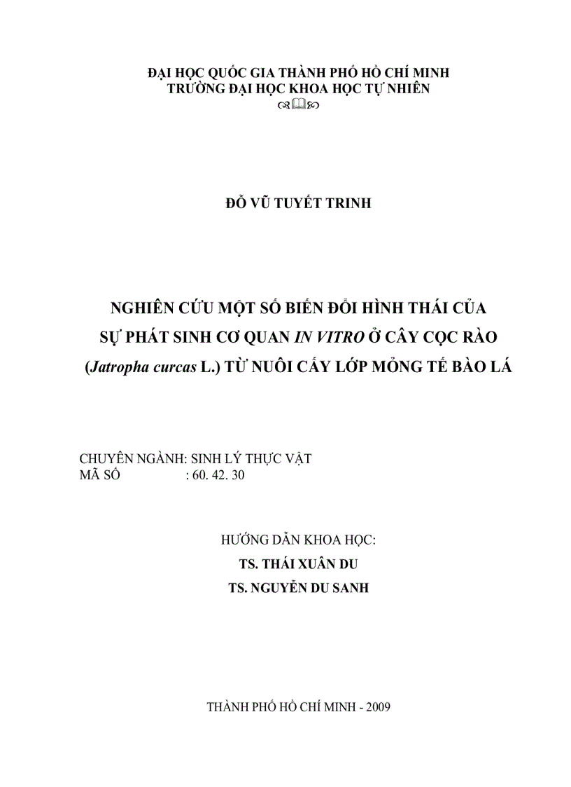 image for page Nghiên cứu một số biến đổi hình thái của sự phát sinh cơ quan in vitro của cây cọc rào Jatropha curcas L từ nuôi cấy lớp mỏng tế bào lá