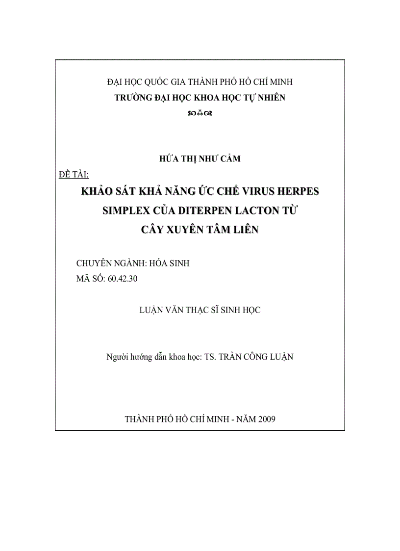 image for page Khảo sát khả năng ức chế virus herpes simplex của diterpen lacton từ cây xuyên tâm liên