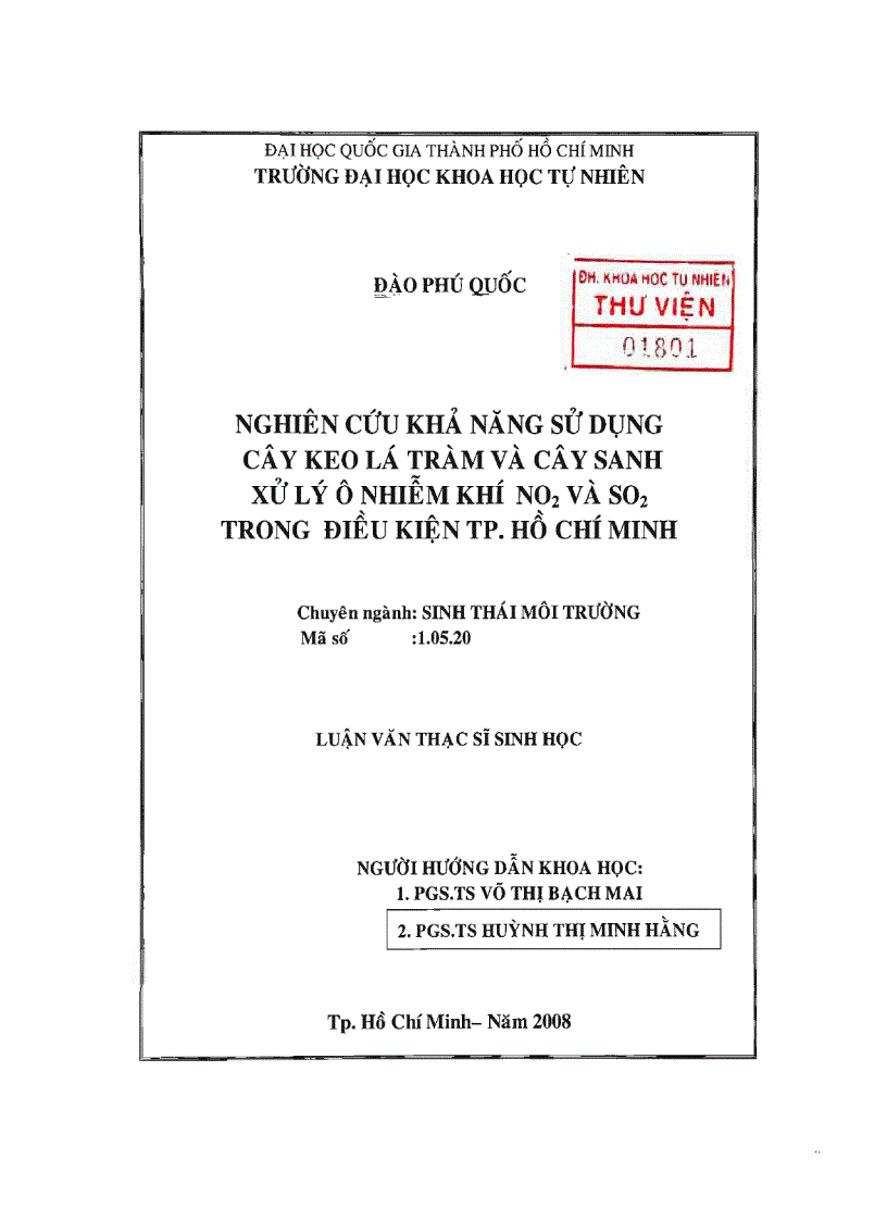 image for page Nghiên cứu khả năng sử dụng cây keo lá tràm và cây sanh xử lý ô nhiễm khí no2 và so2 trong điều kiện thành phố hồ chí minh