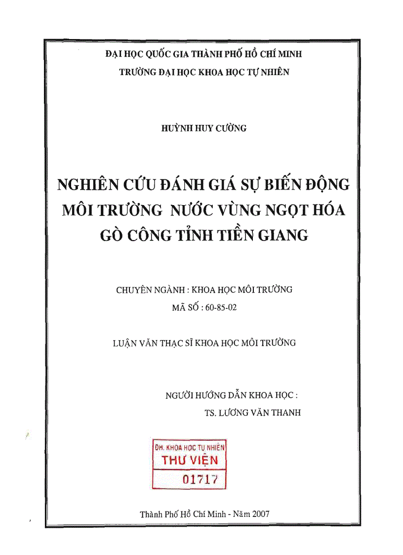 image for page Nghiên cứu đánh giá sự biến động môi trường nước ngọt hóa gò công tỉnh tiền giang