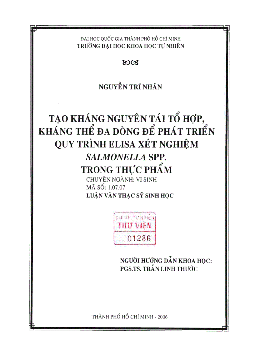 image for page Tạo kháng nguyên tái tổ hợp kháng thể đa dòng để phát triển quy trình elisa xét nghiệm salmonella spp Trong thực phẩm