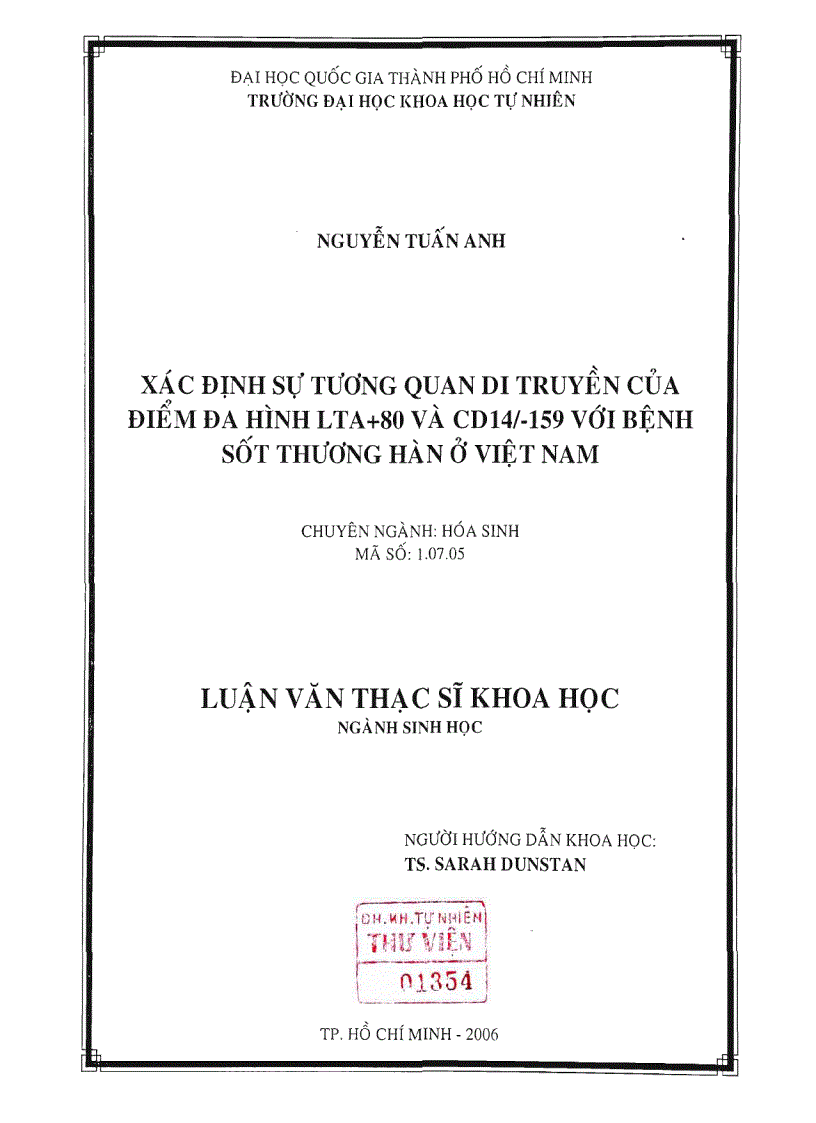 image for page Xác định sự tương quan di truyền của điểm đa hình lta 80 và cd14 159 với bệnh sốt thương hàn ở việt nam