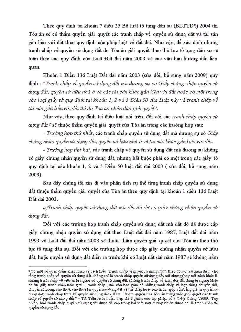 image for page Thẩm quyền giải quyết tranh chấp quyền sử dụng đất của Tòa án theo thủ tục tố tụng dân sự