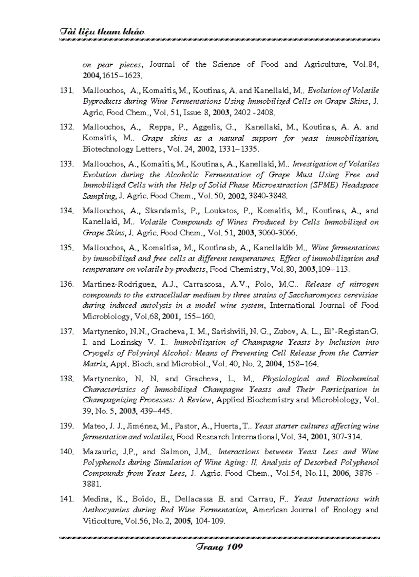 image for page Khảo sát ảnh hưởng của các yếu tố công nghệ đến động học quá trình lên men rượu vang nho sử dụng nấm men cố định