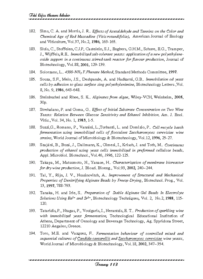image for page Khảo sát ảnh hưởng của các yếu tố công nghệ đến động học quá trình lên men rượu vang nho sử dụng nấm men cố định