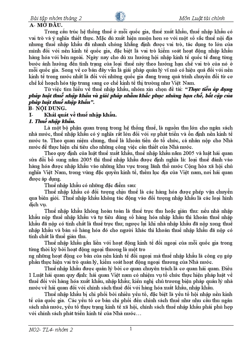 image for page BT nhóm 9đ Thực tiễn áp dụng pháp luật thuế nhập khẩu và giải pháp nhằm khắc phục những hạn chế bất cập của pháp luật thuế nhập khẩu