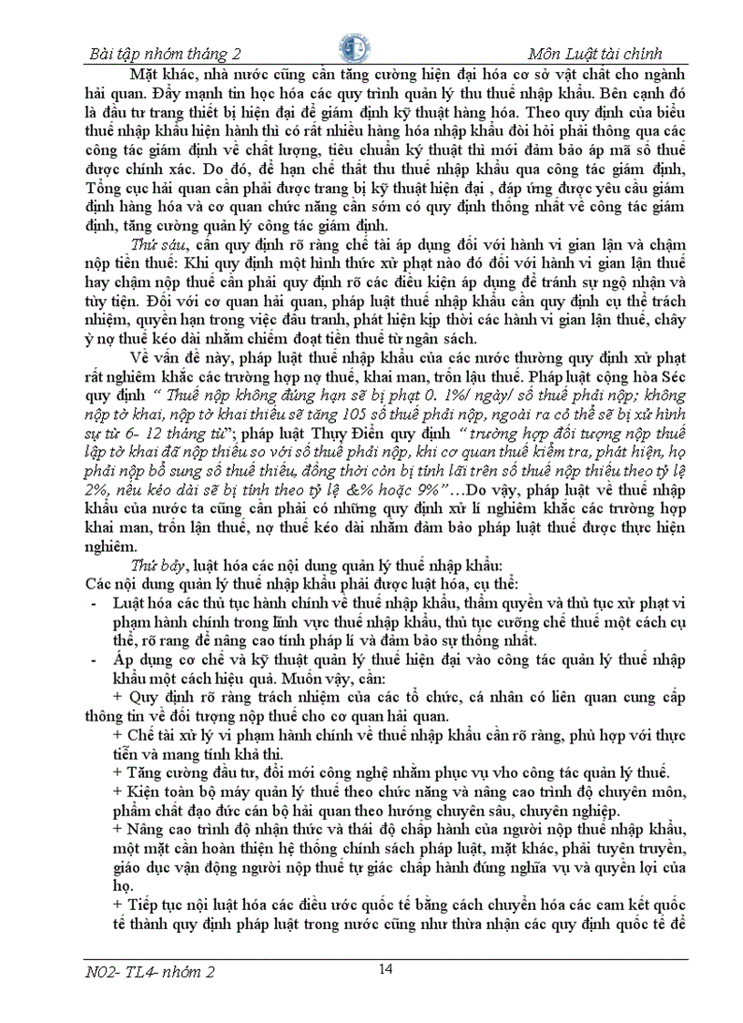 image for page BT nhóm 9đ Thực tiễn áp dụng pháp luật thuế nhập khẩu và giải pháp nhằm khắc phục những hạn chế bất cập của pháp luật thuế nhập khẩu