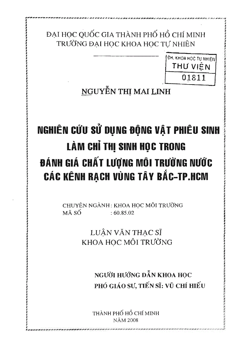 image for page Nghiên cứu sử dụng động vật phiêu sinh làm chỉ thị sinh học trong đánh giá chất lượng môi trường nước các kênh rạch vùng tây bắc tp Hcm