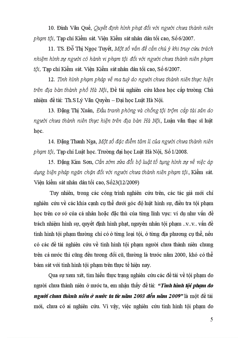 Tình hình tội phạm do người chưa thành niên ở Việt Nam 2003 2009