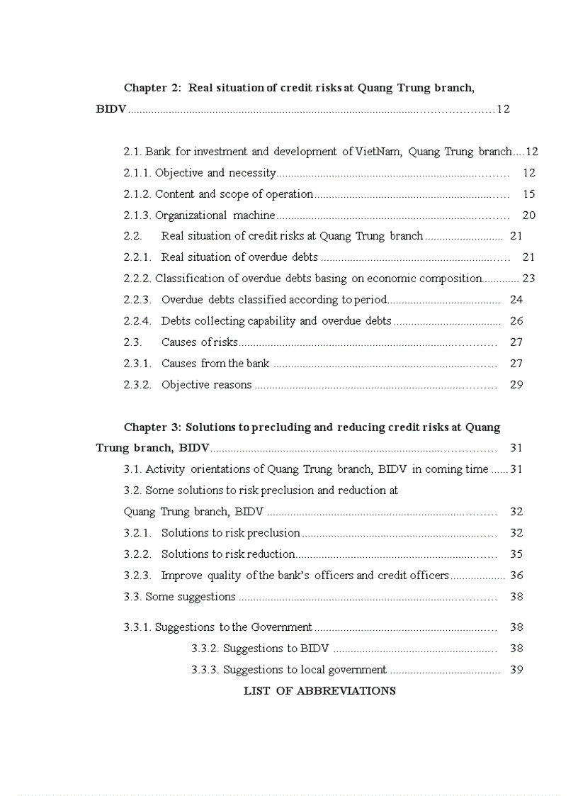 image for page Precluding and reducing solutions to credit risk at Quang Trung branch of Vietnam Bank of Investment and Development