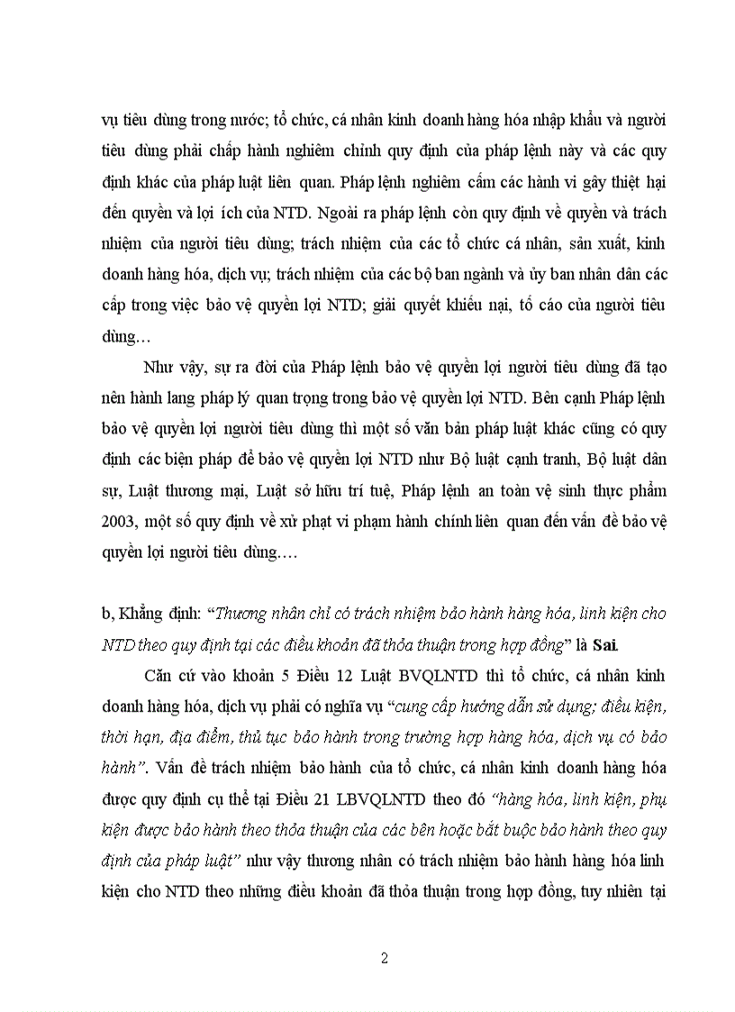 image for page Bài tập luật cạnh tranh và bvntd Cho ý kiến của anh chị về những khẳng định sau a Chỉ đến khi quốc hội nước ta thông qua LBVQLNTD thì người tiêu dùng Việt Nam mới có cơ sở pháp lý để bả