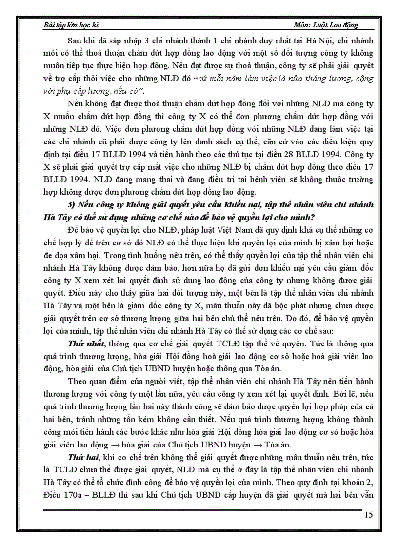 image for page Bài tập học kỳ Luật Lao động đề 9 Phân tích và bình luận cơ chế giải quyết tranh chấp lao động tập thể về quyền