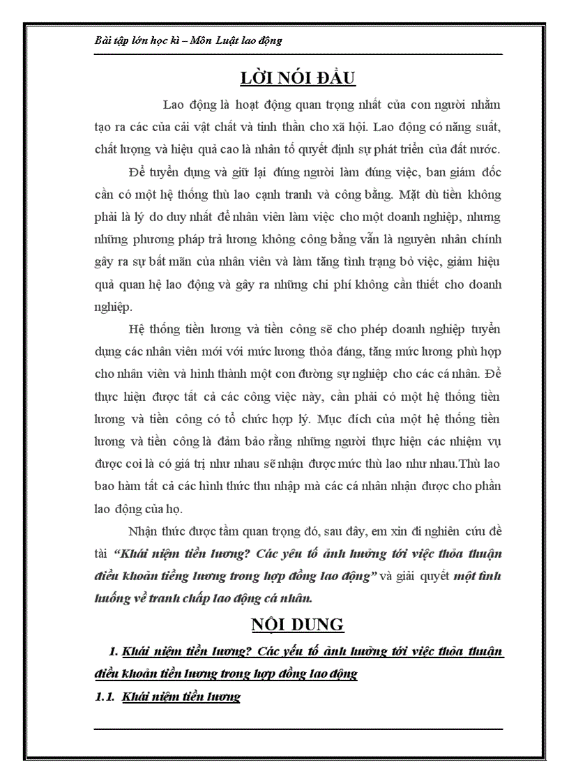 image for page Bài tập học kỳ Luật Lao động đề 11 Khái niệm tiền lương Các yêu tố ảnh hưởng tới việc thỏa thuận điều khoản tiền lương trong hợp đồng lao động