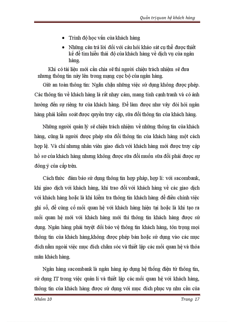 image for page Cơ sở dữ liệu khách hàng và sử dụng IT trong phân tích quản lý dữ liệuTrong ngân hàng Sacombank