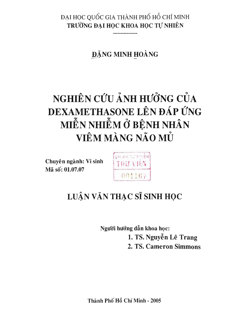 image for page Nghiên cứu ảnh hưởng của dexamethasone lên đáp ứng miễn nhiễm ở bệnh nhân viêm màng não mũ