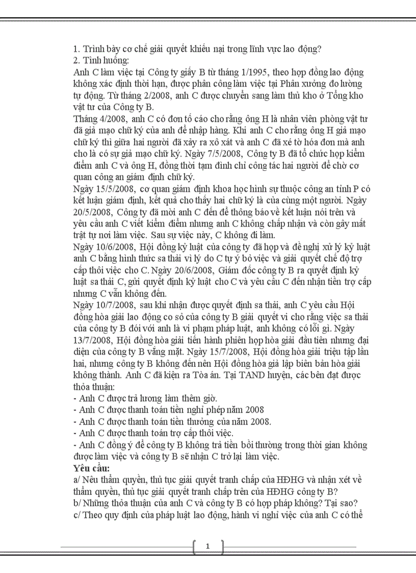 image for page Trình bày cơ chế giải quyết khiếu nại trong lĩnh vực lao động Giải quyết tình huống 8đ