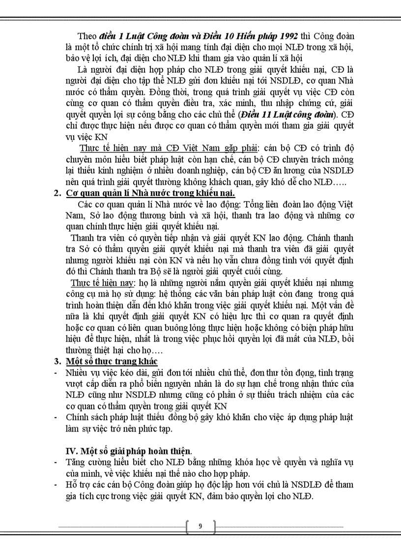 image for page Trình bày cơ chế giải quyết khiếu nại trong lĩnh vực lao động Giải quyết tình huống 8đ