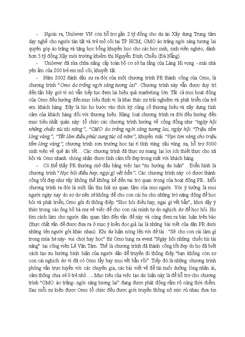 Hoạt động PR của Unilver Việt Nam trong những năm gần đây