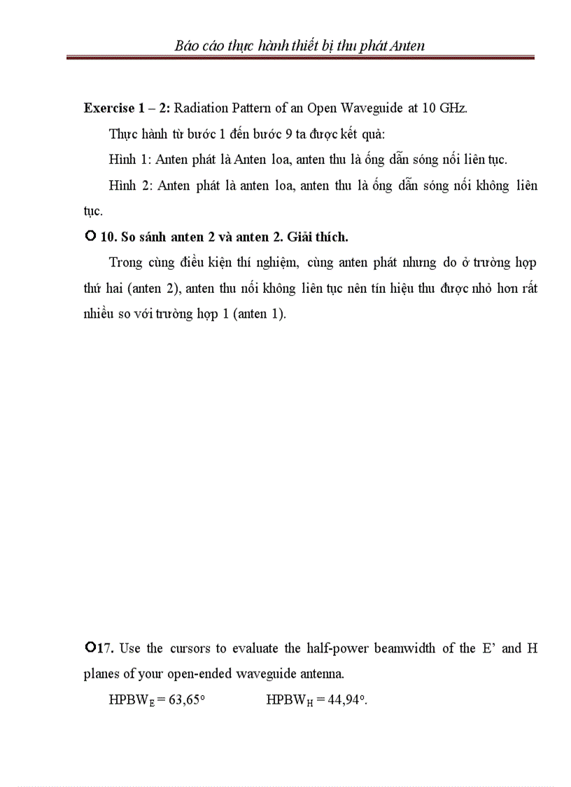Báo cáo thực hành thiết bị thu phát Anten
