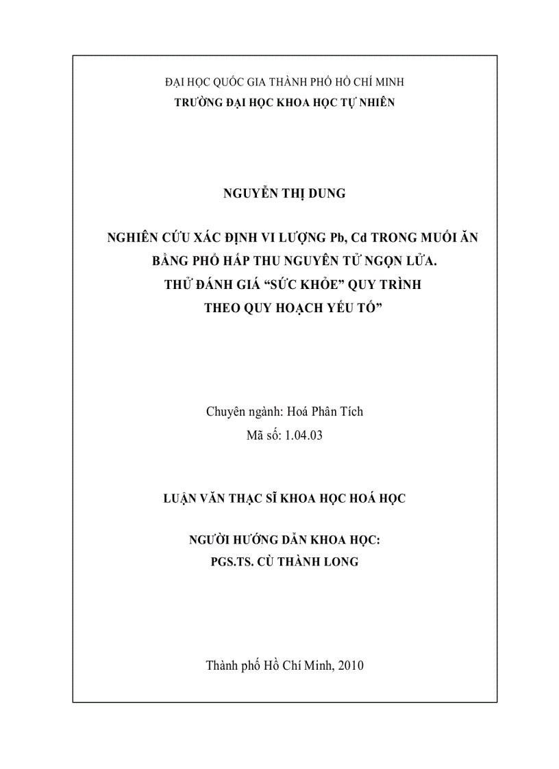 image for page Nghiên cứu xác định vi lượng pb cd trong muối ăn bằng phổ hấp thu nguyên tử ngọn lửa Thử đánh giá sức khỏe quy trình theo quy hoạch yếu tố