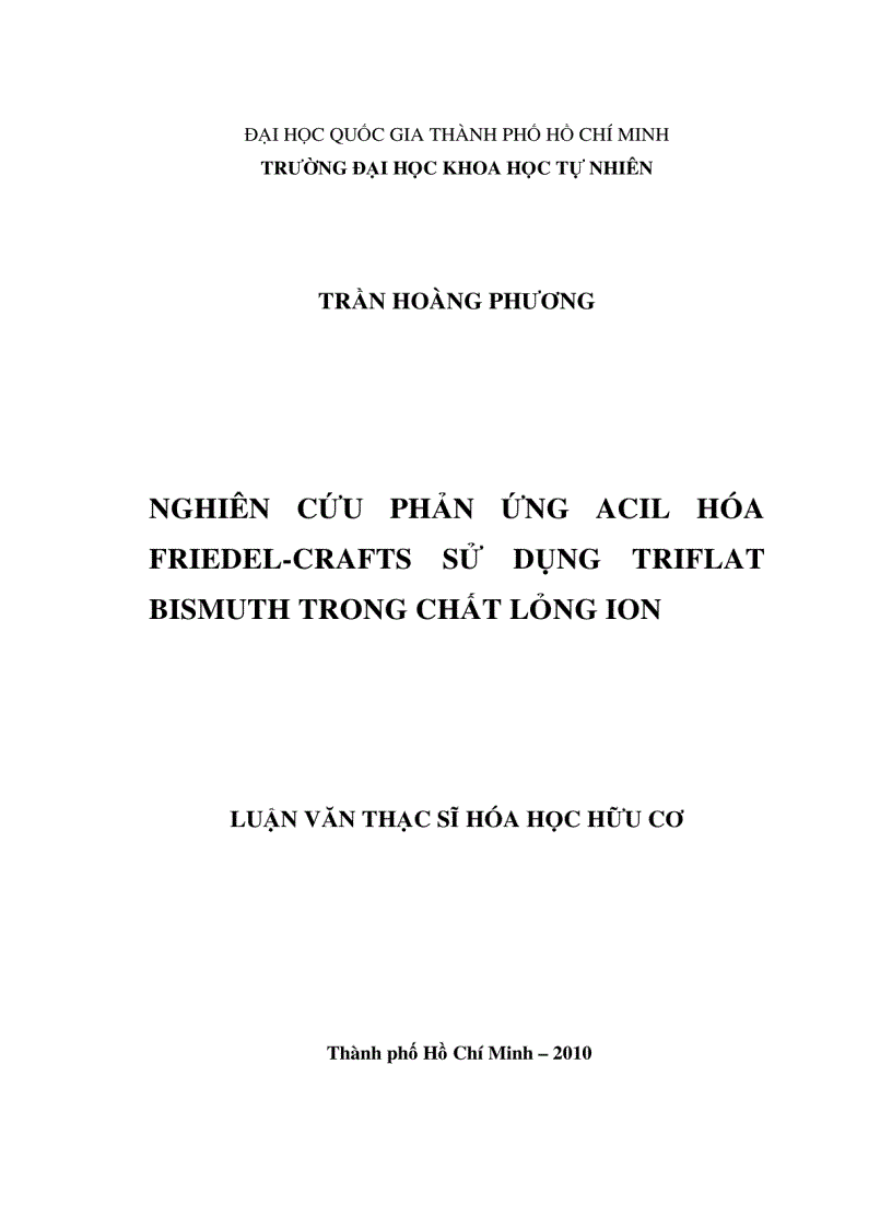 image for page Nghiên cứu phản ứng acil hóa friededl crafts sử dụng triflat bismuth trong chất lỏng ion