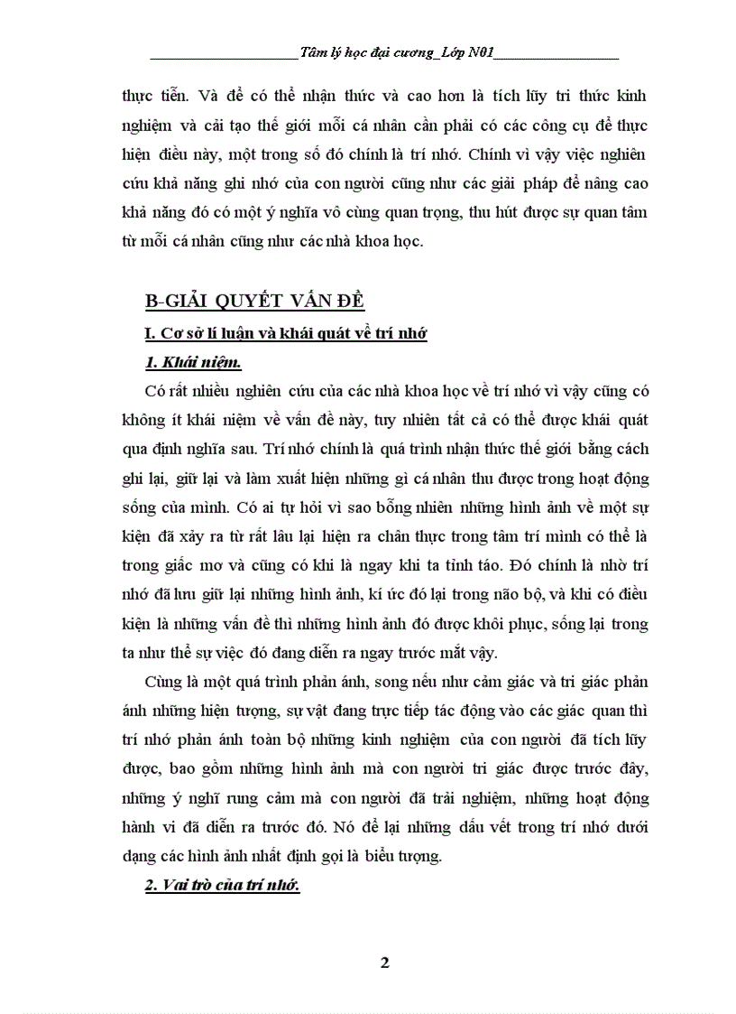 image for page Bài tập học kỳ Tâm lí học đại cương Rèn luyện trí nhớ