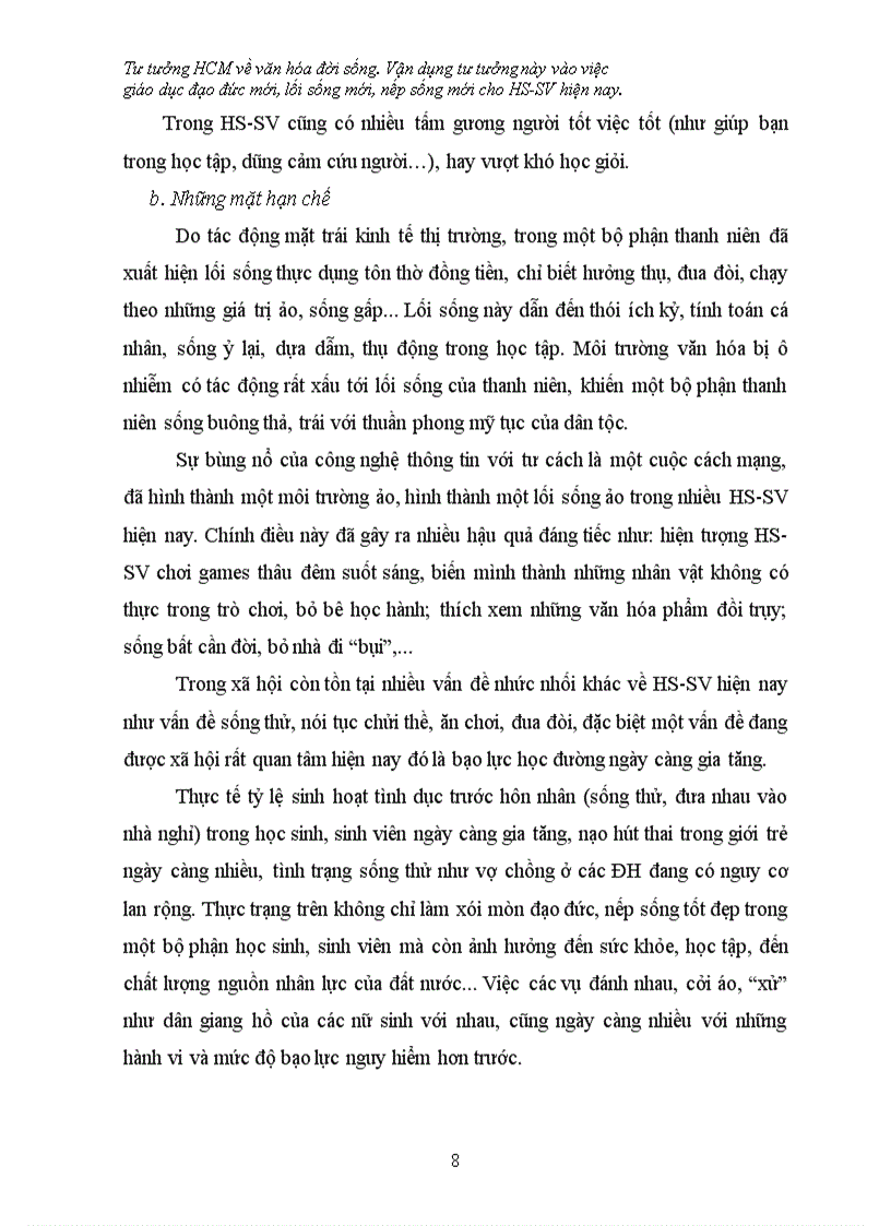 image for page Tiểu luận tư tưởng hồ chí minh Tư tưởng HCM về văn hóa đời sống Vận dụng tư tưởng này vào việc giáo dục đạo đức mới lối sống mới nếp sống mới cho HS SV hiện nay