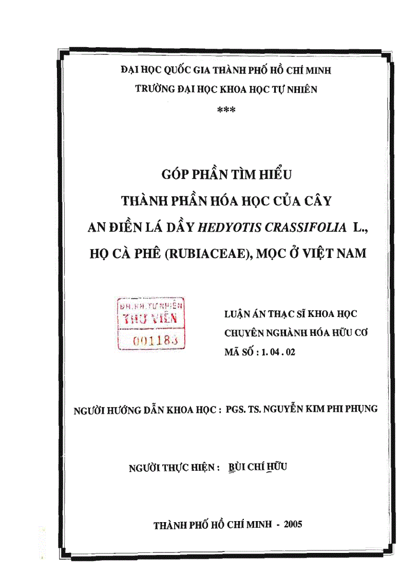 image for page Góp phần tìm hiểu thành phần hóa học của cây an điền lá dày hedyotis crassifolia l họ cà phê rubiaceae mọc ở việt nam