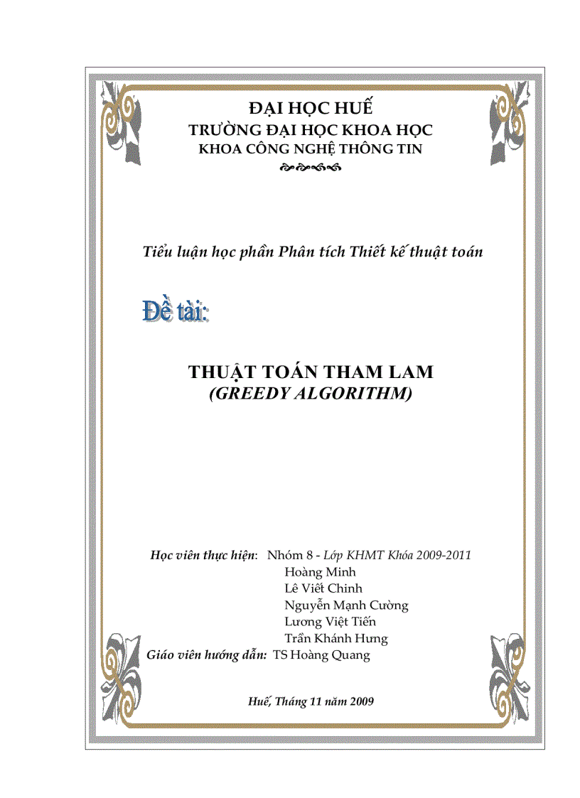 image for page Tiểu luận học phần Phân tích Thi ết kế thuật toán Thuật toán tham lam greedy algorithm