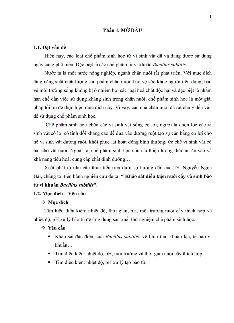 image for page Khảo sát điều kiện nuôi cấy và sinh bào tử vi khuẩn Bacillus subtilis