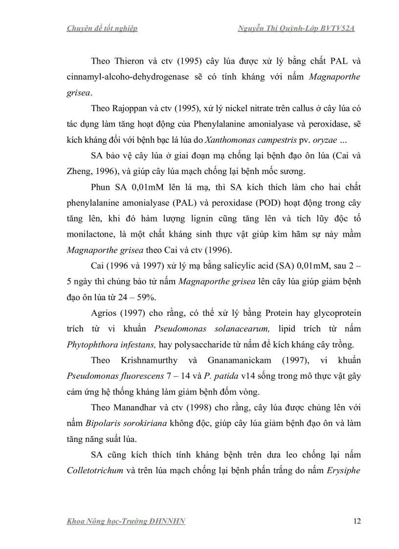 image for page Nghiên cứu ảnh hưởng của chất kích kháng phòng trừ nấm gây bệnh hại hạt giống lúa