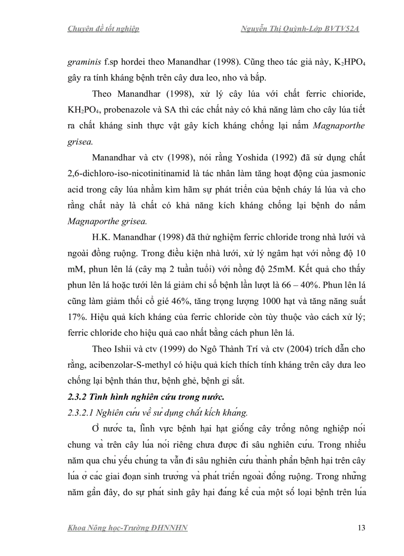 image for page Nghiên cứu ảnh hưởng của chất kích kháng phòng trừ nấm gây bệnh hại hạt giống lúa