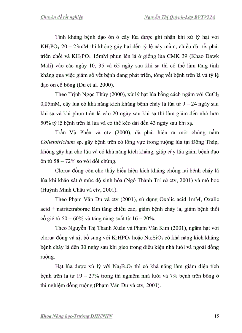 image for page Nghiên cứu ảnh hưởng của chất kích kháng phòng trừ nấm gây bệnh hại hạt giống lúa