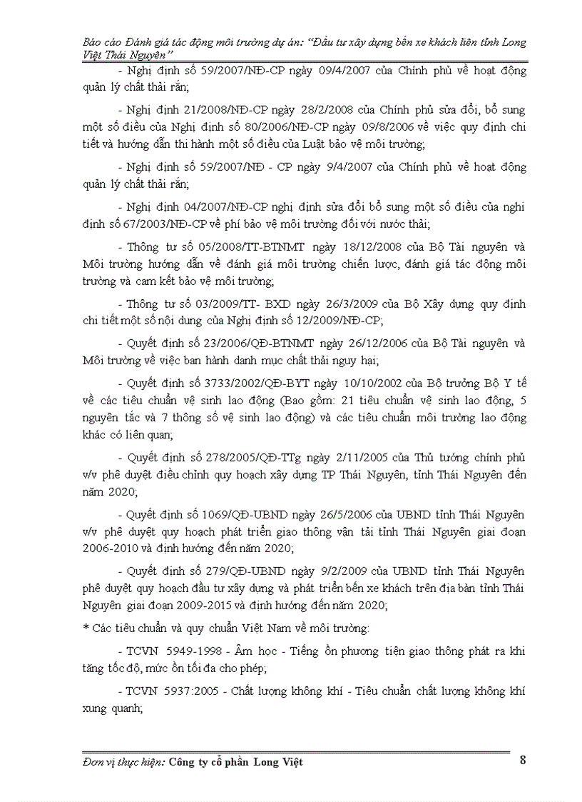 image for page Đánh giá tác động môi trường dự án Đầu tư xây dựng bến xe khách liên tỉnh Long Việt Thái Nguyên