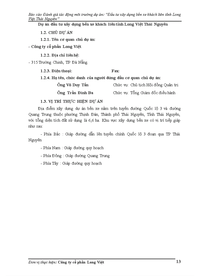 image for page Đánh giá tác động môi trường dự án Đầu tư xây dựng bến xe khách liên tỉnh Long Việt Thái Nguyên