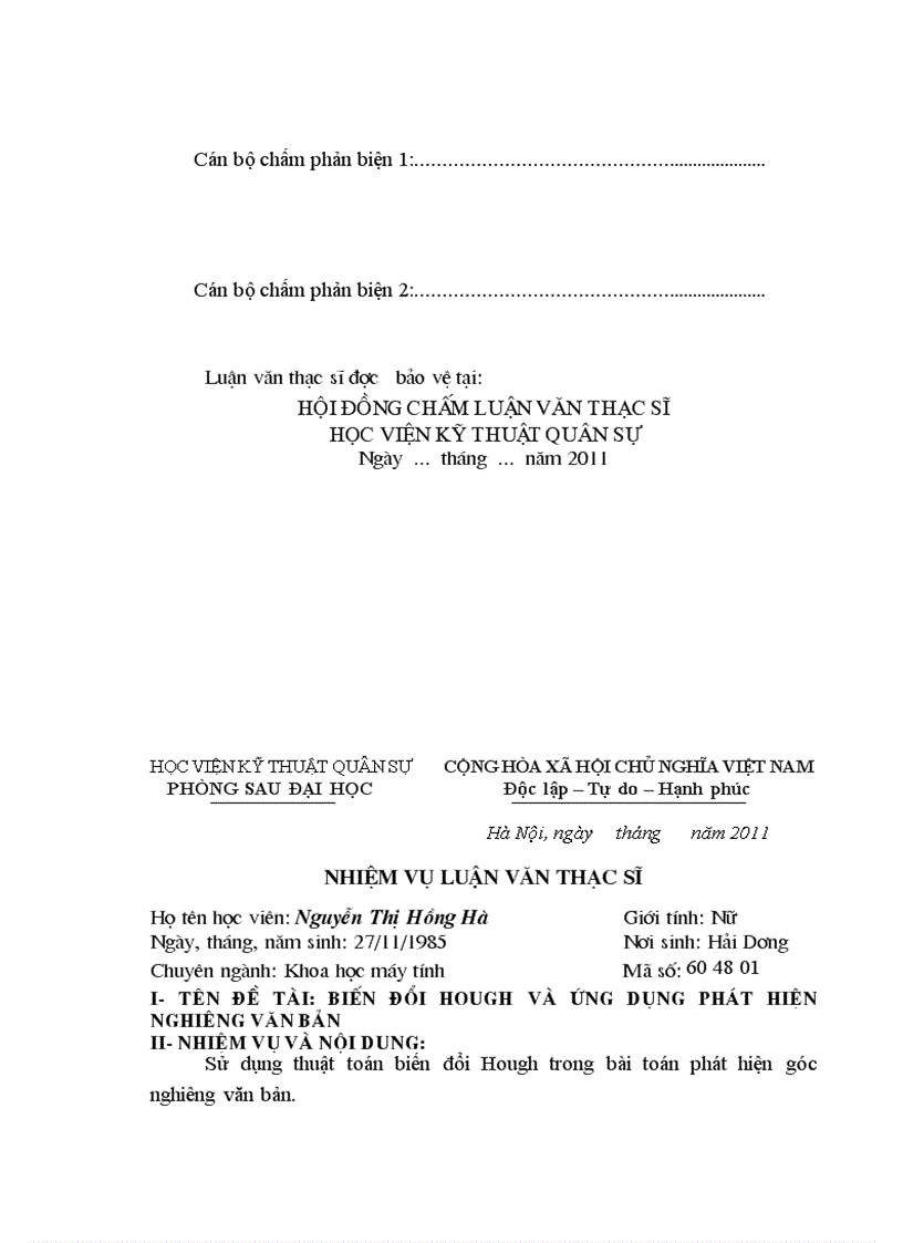 image for page Biến đổi Hough và ứng dụng phát hiện góc nghiêng văn bản