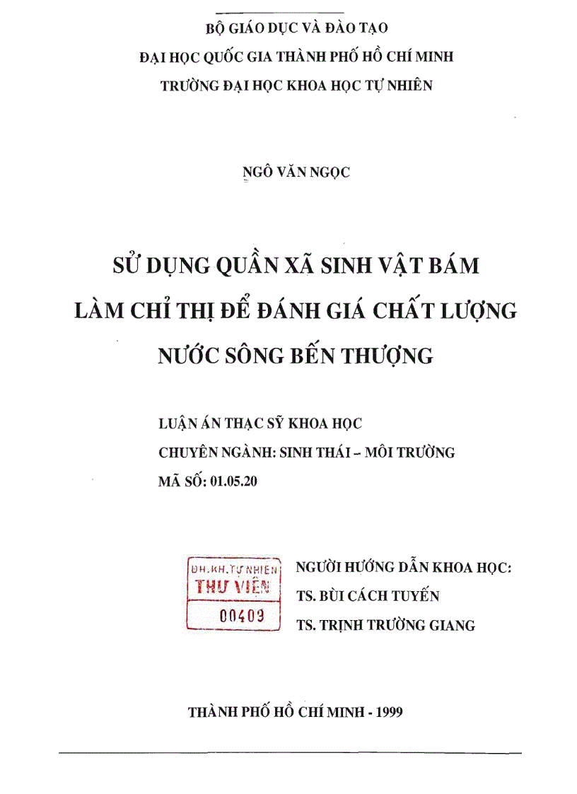 image for page Sử dụng quần xã sinh vật bám làm chỉ thị để đánh giá chất lượng nước sông bến thượng