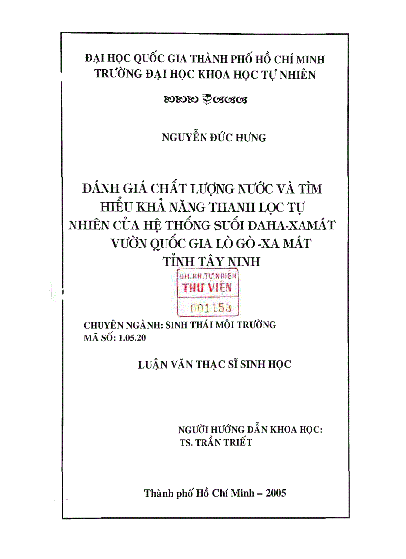 image for page Đánh giá chất lượng nước và tìm hiểu khả năng thanh lọc tự nhiên của hệ thống suối đaha xa mát vườn quốc gia lò gò xa mát tỉnh tây ninh