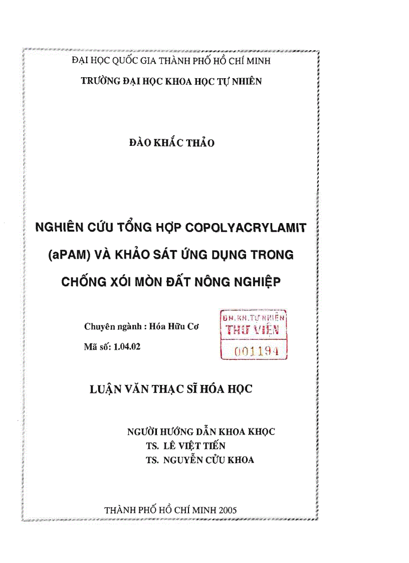 image for page Nghiên cứu tổng hợp copolyacrylamit aPAM và khảo sát ứng dụng trong chống xói mòn đất nông nghiệp