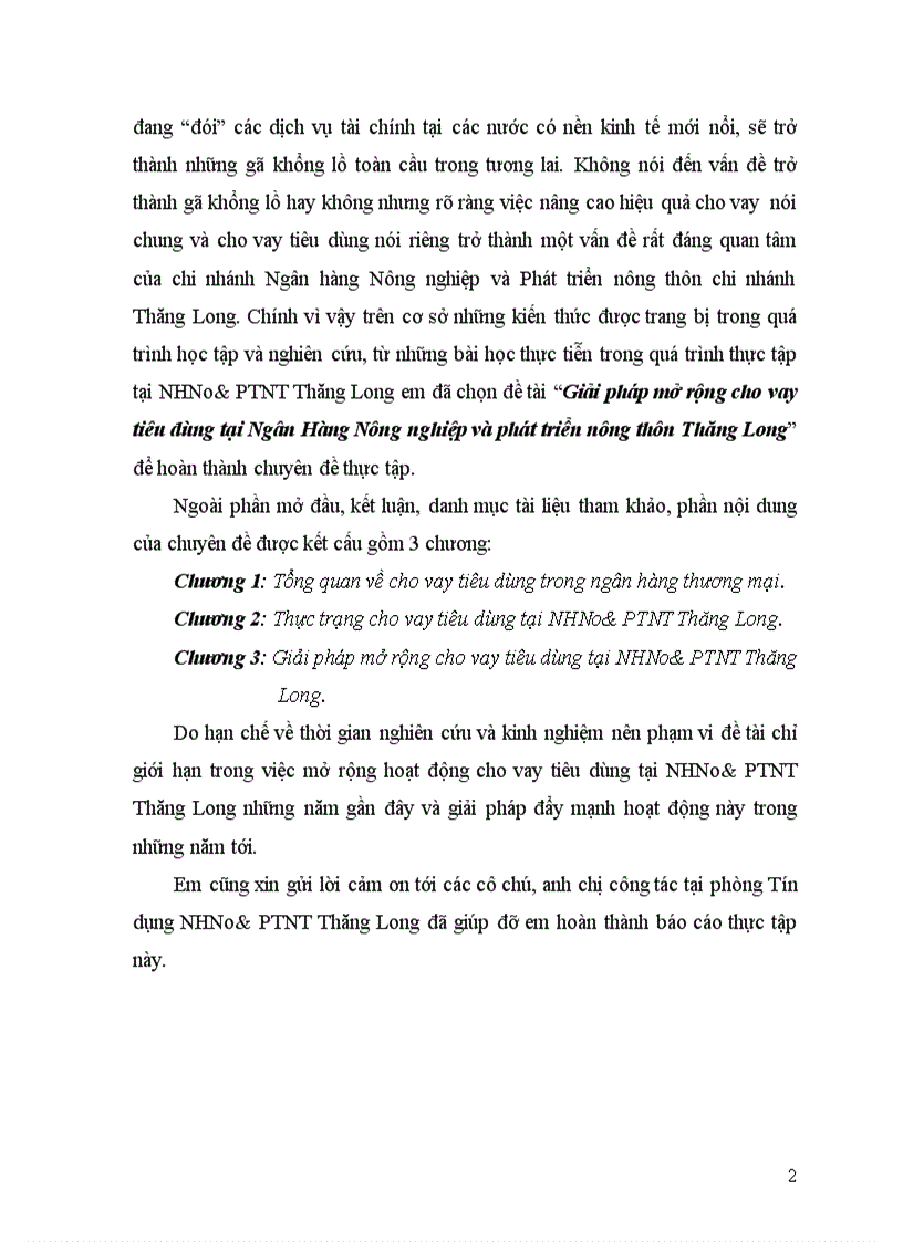 image for page Giải pháp mở rộng cho vay tiêu dùng tại Ngân Hàng Nông nghiệp và phát triển nông thôn Thăng Long