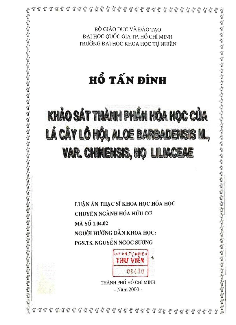 image for page Khảo sát thành phần hóa học của lá cây lô hội aloebarbadensism var chinensis họ liliaceae