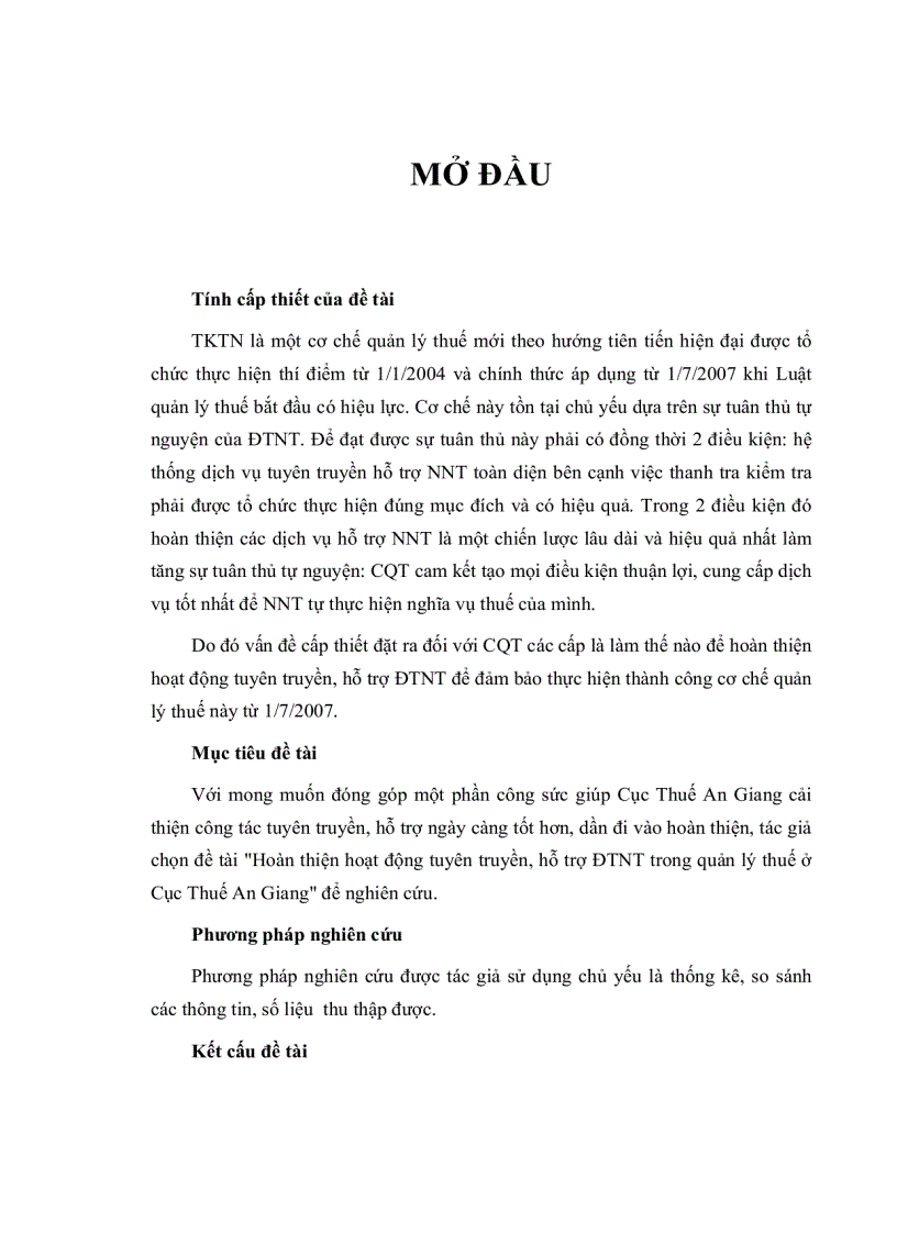 image for page Hoàn thiện hoạt động tuyên truyền hỗ trợ DTNT trong quản lý thuế ở cục thuế An Giang