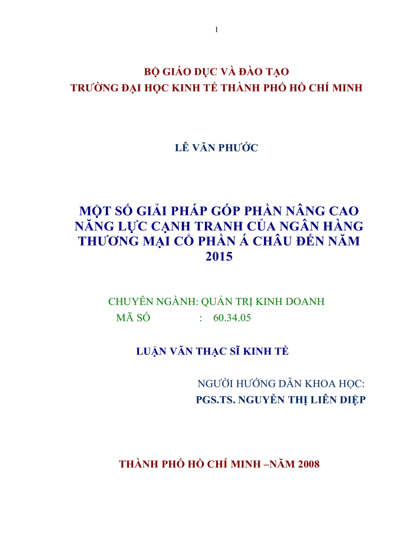 image for page Một số giải pháp góp phần nâng cao năng lực cạnh tranh của Ngân hàng thương mại cổ phần Á Châu đến 2015