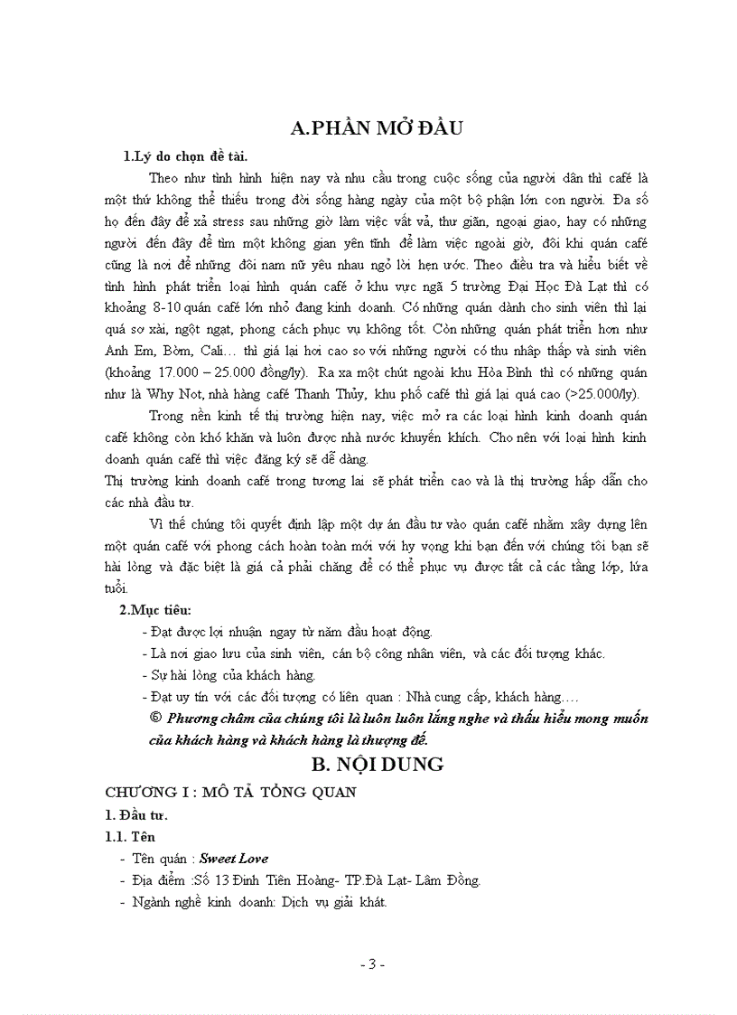 image for page Dự án đầu tư quán café kem sweet love coffee