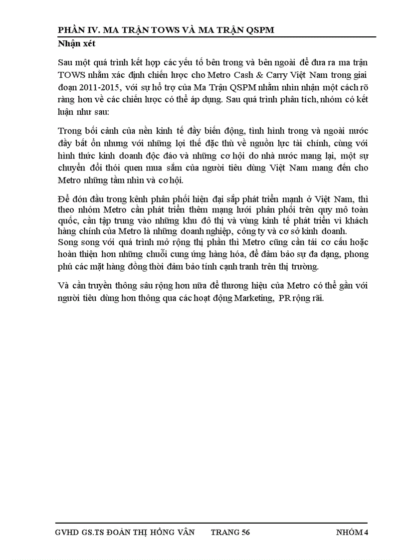 image for page Sử dụng ma trận SWOT nhằm phân tích chiến lược áp dụng cho Công ty TNHH Metro Cash Carry Việt Nam trong giai đoạn 2011 2015