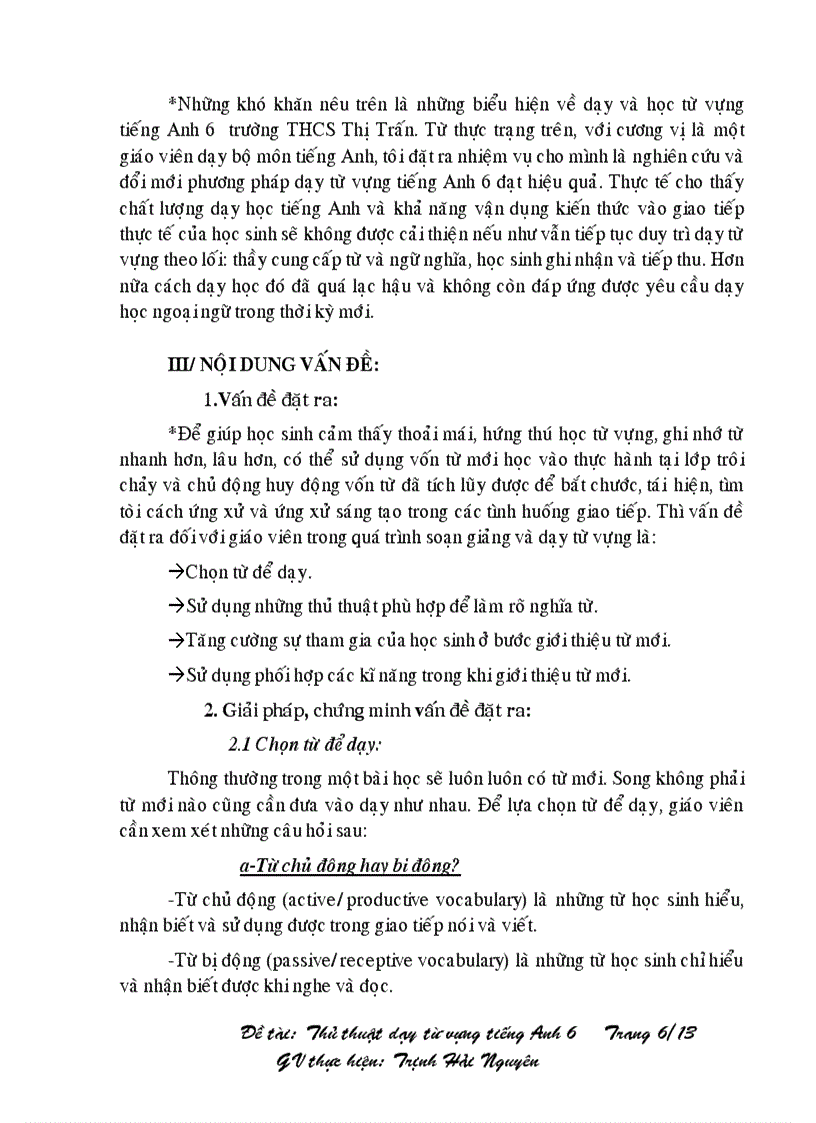 image for page Thủ thuật dạy từ vựng tiếng Anh 6 trường THCS Thị Trấn Gò Dầu