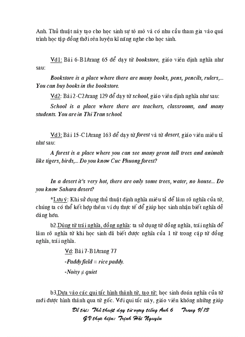 image for page Thủ thuật dạy từ vựng tiếng Anh 6 trường THCS Thị Trấn Gò Dầu