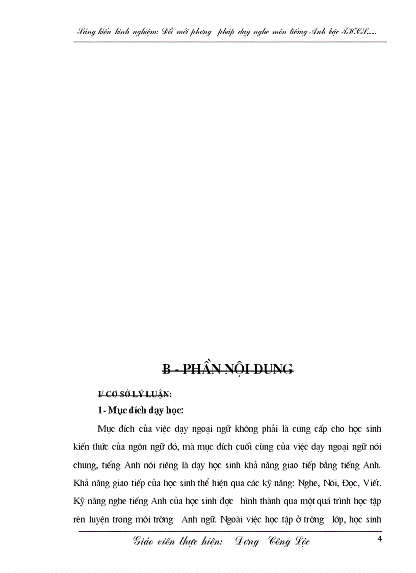 image for page Giảng dạy và học tập môn nghe tiếng Anh của giáo viên và học sinh bậc THCS ở các lớp 6 7 8 9 truờng THCS Hồng Thủy